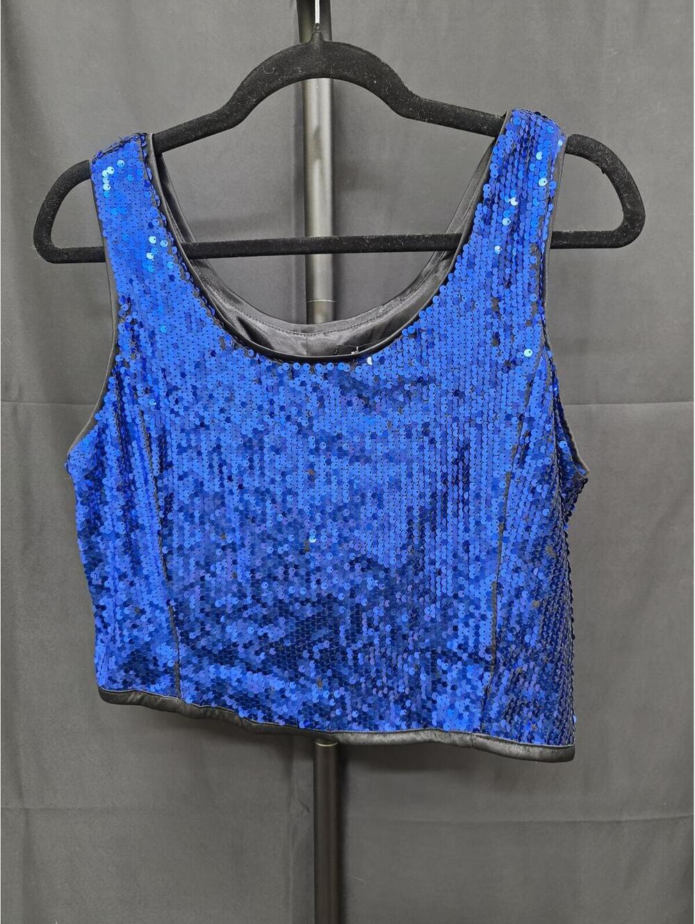 ALLEGRA K WOMEN’S METALLIC SEQUIN SLEEVELESS CROP PARTY TANK TOP BLUE L